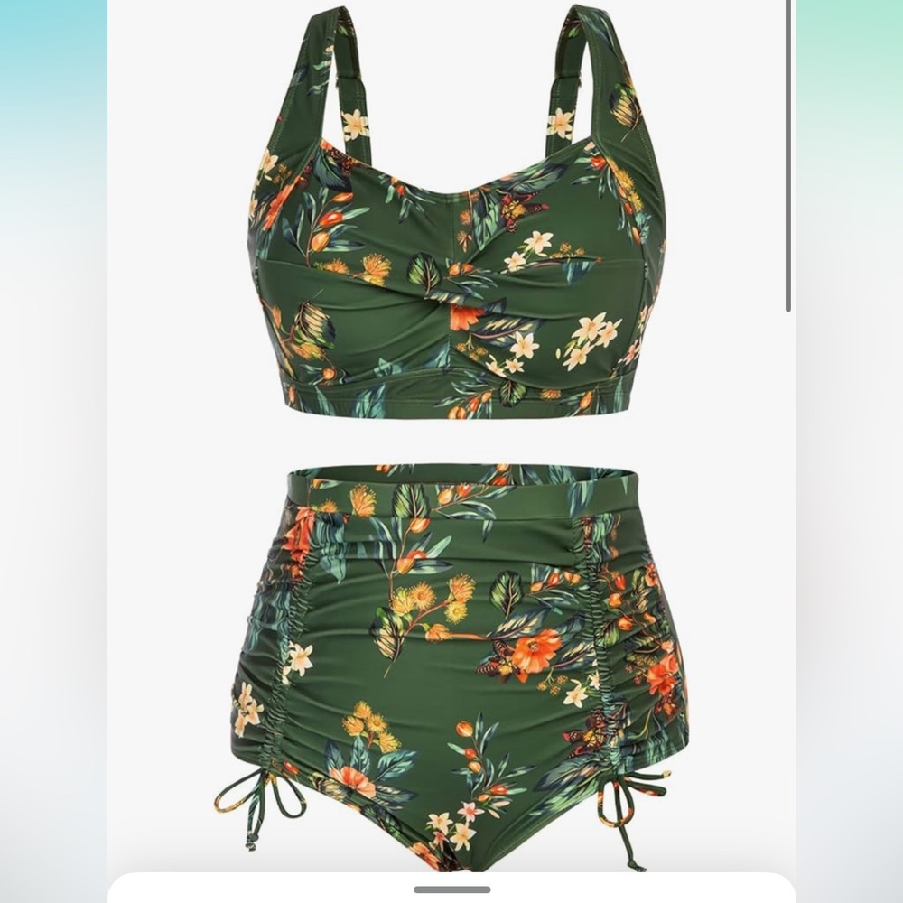Hanna Nikole Plus Size 2 Piece Bathing Suit Swimsuit Twist Front Ruched Bottom